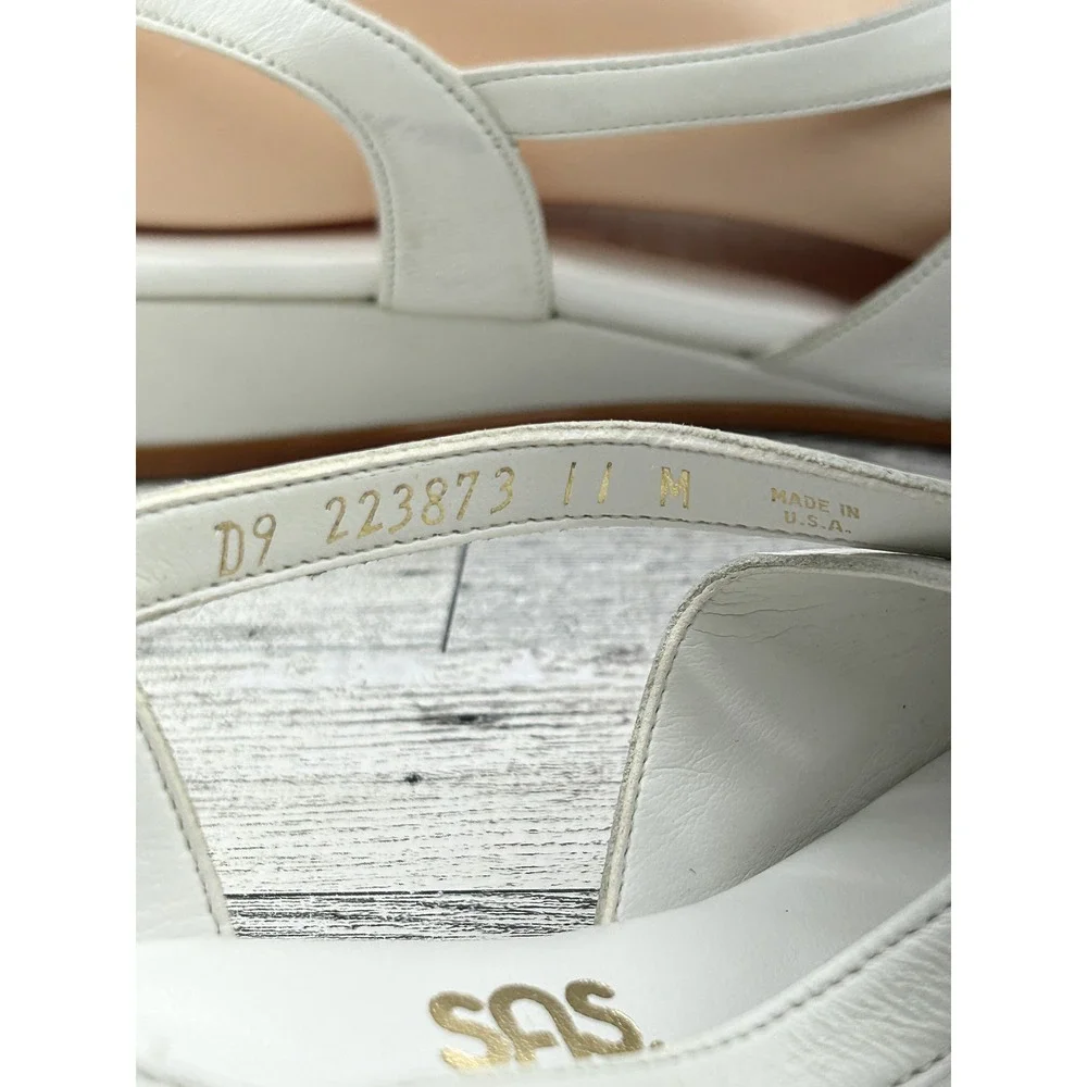 SAS Shoes Womens Size 11‎ M White Slingback Wedge Sandals Comfort Leather USA